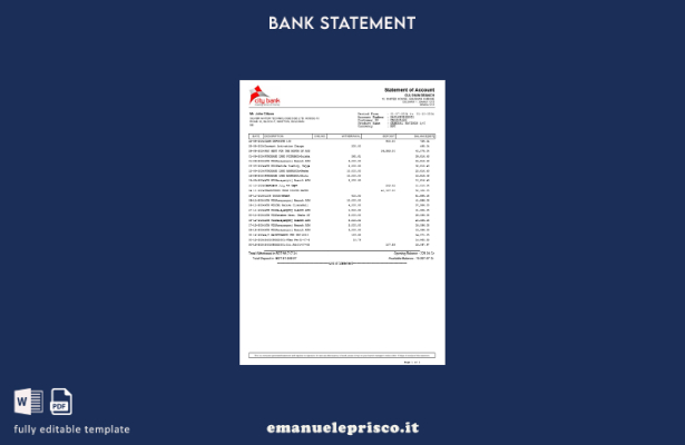 modello word di estratto conto bancario della città del Bangladesh in stile veri